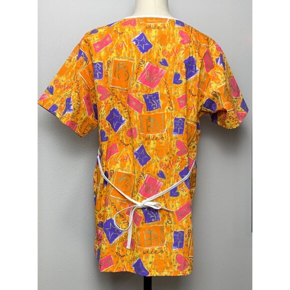 Jasco Uniform Womens Size M V-Neck Scrub Top Vibrant Holiday Geometric French - Picture 3 of 16